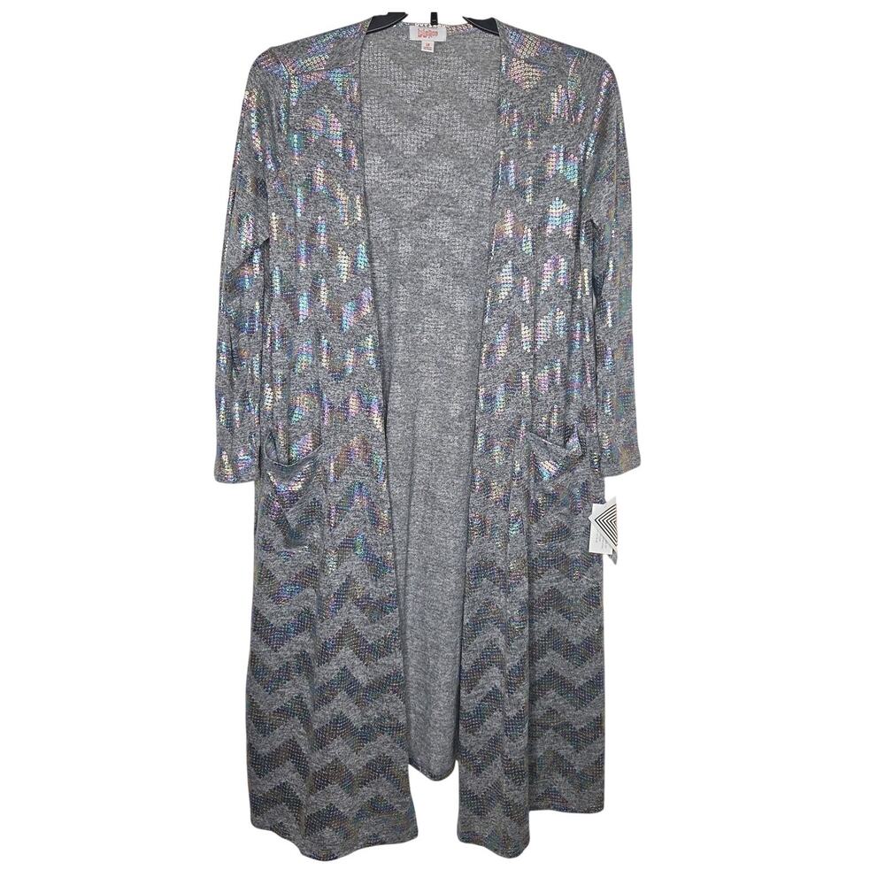 LuLaRoe Elegant Sarah Gray Rainbow Holographic Long Cardigan Duster NWT Medium